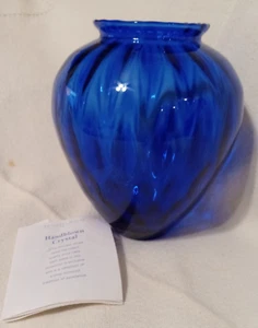 Gorgeous "Princess House" Cobalt Blue Swirl Optic Glass Vase Hand Blown 8 1/2" - Picture 1 of 11