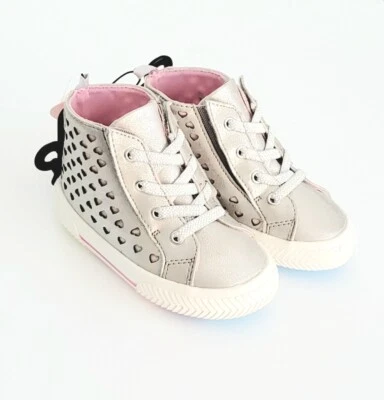 Wonder Nation Size 5 Baby Girl High Top Sneaker Pink Sliver Hearts Comfort Shoes - Image 1 of 4