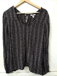 Billabong Black Tie Neck Long Sleeve Peasant Blouse Size M Medium - Picture 1 of 6