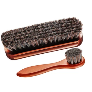 2 Pcs Horsehair Shoe Brown Brush Wood Handle Leather Boots Daubers Applicators - Picture 1 of 9