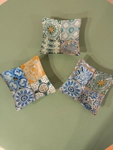 PRIMA DESIGNS 3 CT Moroccan Tile Paterns Glass Trinket Plates Bowls 5" x 5" - Picture 1 of 8