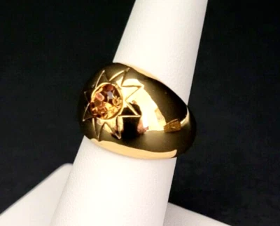 Ann Taylor Signed Gold Tone Starburst Ring Faceted Citrine Glass Stone Size 6.75 - Image 1 of 4