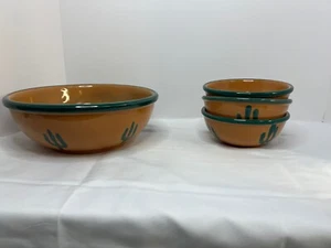 Pier One Salad Bowl Set Hand Painted Italy 4 Pieces Cactus - Picture 1 of 8