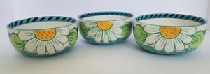 3 Mikasa Handcrafted Collection 5 3/4" Ceramic Bowls Blue Turquoise White Daisy - Picture 1 of 7
