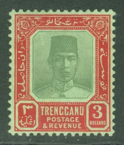 SG 16 Malaysia Trengganu 1910-19. 3 $ grün & rot/grün. Leicht montiert neuwertig... - Bild 1 von 1