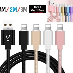 2M 3M Braided Charging lead charger USB Data cable for Apple iPhone 11 XR XS 8 7 - Picture 1 of 6