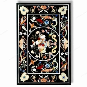 Luxury Handmade Pietra Dura Black Marble Inlay Rectangle Dining Table Top 60"x36 - Picture 1 of 3
