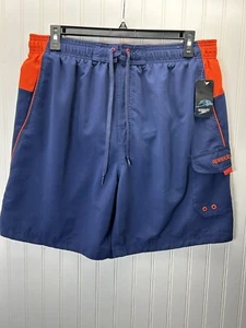 Speedo Men's Size 2x Swim Trunks Orange Navy Shorts Blue Swim Wear Drawstring - Picture 1 of 6