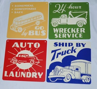 Juego de 4 letreros de metal para transporte Land Of Nod decoración de pared habitación de niños 12" Foto 1 de 4