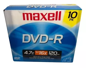 Maxell 10-Pack DVD-R 4.7GB 16X Write-Speed Single-Sided Discs Recording Storage - Picture 1 of 5