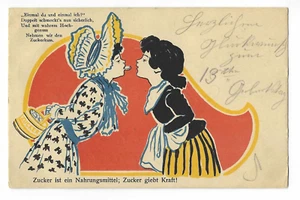Two Girls Sharing Sugar Cube Postcard German Zucker Giebt Kraft! - Bild 1 von 2