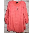 New Directions Women's Tunic Top Size 1X Coral Diamond Pattern Ringlet Lined