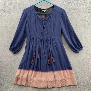 Anthropologie HOLDING HORSES Bauernkleid mit Tasseled Neck Blue & Dip Ombré Hem 0 - Bild 1 von 14