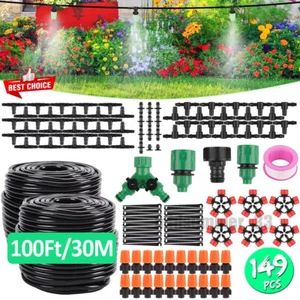 100FT Drip Irrigation System Garden Plant Self Watering Micro Hose Sprinkler Kit - Picture 1 of 17