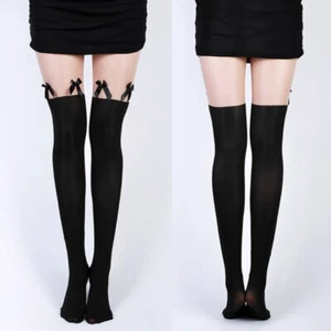 Japanese Bowknot Pantyhose Women Faux Over Knee Stockings Patchwork Tights - Picture 1 of 7