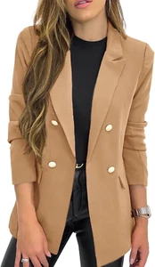 Womens Solid Color Casual Long Sleeve Lapel Button Blazer Jacket - Picture 1 of 5