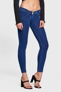 Freddy Jeans Medium Low Waist 7/8 Length WR.UP Denim - Dark Blue + Yellow Stitch - Picture 1 of 5