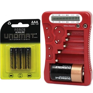 **BRAND NEW** 12-Type Battery Tester (Red) with LCD Display + 4x AAA Batteries - Picture 1 of 7