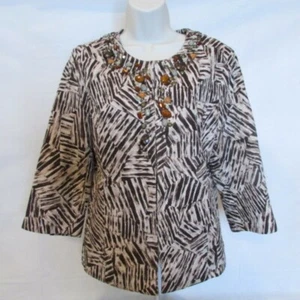 Chico's Women's Small Brown and Cream Beaded Neck Career Blazer Jacket - Picture 1 of 5