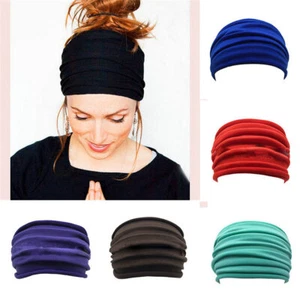 Yoga Hair Band Wide Headband Elastic Fold Head Wrap Sports Turban Women Ladies - Picture 1 of 24