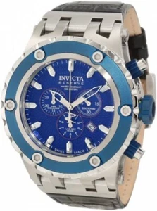 Invicta Men's 10085 Chronograph Blue Dial Stainless Steel Leather Band Watch - Picture 1 of 4