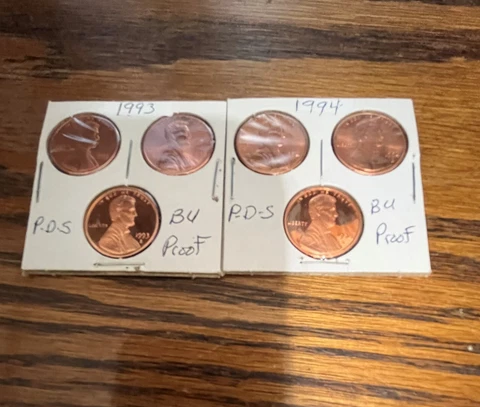 1993&1994 P-D-S LINCOLN MEMORIAL CENTS BU&PROOF VERY NICE RED COINS (6 COINS) Cover
