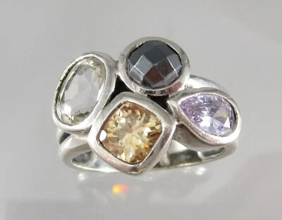 Retired SILPADA Wine Flight Amethyst CZ Hematite Sterling Silver 925 Ring Size 8 - Image 1 of 4