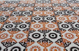 Indian Orange Floral Hand Block Fabric Dress-Making Cotton Curtain fabric 7 Yard - Picture 1 of 5