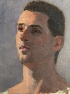 Altes realistisches Männerportrait, Öl auf Leinwand Papier (gerahmt) - Bild 1 von 3