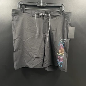 Hurly Men's 8" Crossover Broad Shorts Black with Logo Tie Front Size 32 NWT - Picture 1 of 6