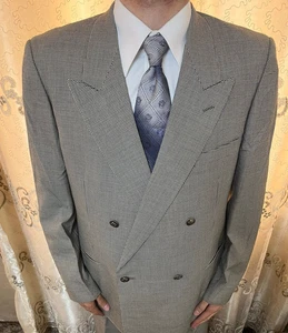 1970s Vintage Handtailored Houndstooth All Worsted Classic Gangster DB Suit 44L - Bild 1 von 19