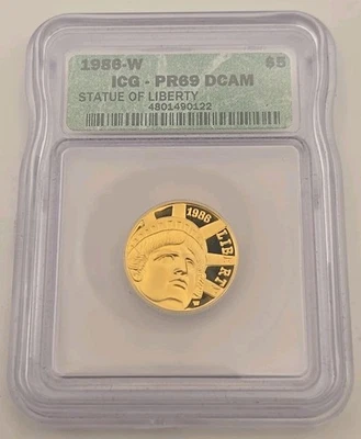 1986-W Statue of Liberty $5 Gold Five Dollar Proof Commemorative PR69 DCAM ICG - Image 1 of 4