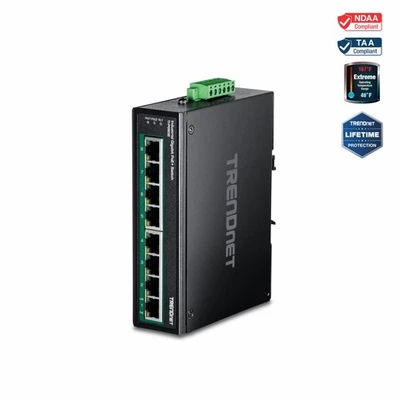 TRENDnet TI-PG80B 8-Port Industrial Gigabit PoE+ DIN-Rail Switch (24 – 56V) - Image 1 of 4