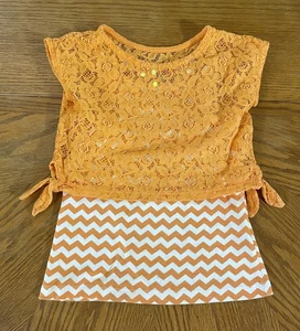 Faded Glord Girls Tank Top W/ Attached Lace Cover Orange Chevron Sequins Sz 6-6X - Picture 1 of 10