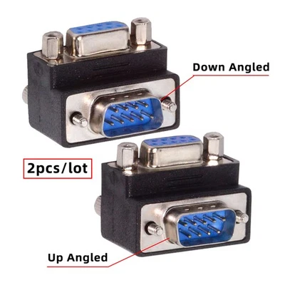 2PACK RS232 D-Sub 9Pin Male to Female 90 UP/Down Degree Angled Extension Adapter - Image 1 of 4