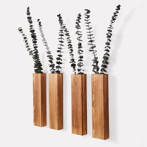 4-Pack Wood Wall Planters for Fake Plants and Dried Flowers Stems, 12" Slim M... - Picture 1 of 6