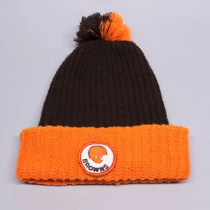 Vintage Cleveland Browns Knit Winter Hat Beanie Adult One Size Pom Helmet Patch - Picture 1 of 6