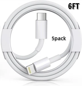 5 pack USB C to Lightning Cable 6FT Apple MFi-Certified for iPhone 11/12/13 Pro - Picture 1 of 11