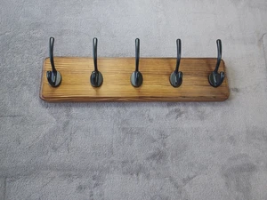 Appendiabiti sapone resistente, 5 ganci doppi da parete in legno - legno naturale - Foto 1 di 8
