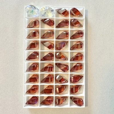 18mm Swarovski Helix 6020 Red magma Crystal Bead Lot Pendant 34 Pc + Bonus - Image 1 of 2