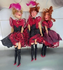 3 ANTIQUE MEXICAN FRENCH CAN CAN SPECTACLE PUPPETS, GLASS EYES. - Picture 1 of 21