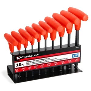 Powerbuilt 10 Pc. SAE T-Handle Hex Key Set W/Storage Rack, 3/32" to 3/8" -940201 - Picture 1 of 5