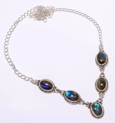 Tenis Labradorita - Canadá 925 Plata de Ley Hecho a Mano Collar 17.99" N1542-6 Foto 1 de 4