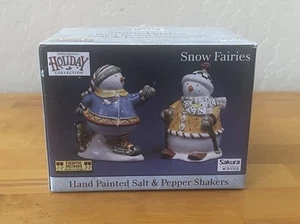Debbie Mumm Snow Fairies Salt & Pepper Shakers Sakura Oneida Holiday Snowmen - Picture 1 of 13