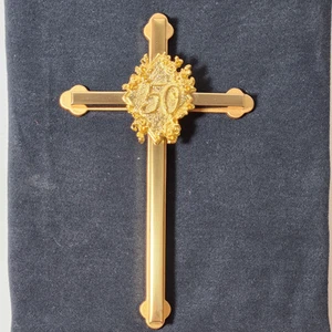 50th Anniversary Metal Cross Gold Tone Brass Christian Religious Wall Hanging - Picture 1 of 16