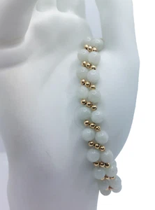 14k Gold Natural Jade Jadeite Double Row 6.5mm Bead Bracelet Celadon Green 7.5" - Picture 1 of 13