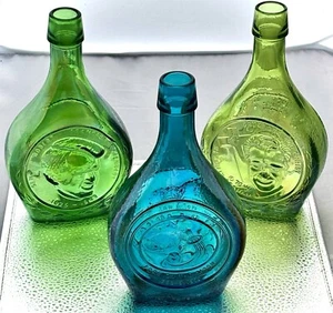 VTG 70s Set Of 3 Wheaton Iridescent Glass Bottles GREAT AMERICANS 9" - Picture 1 of 20