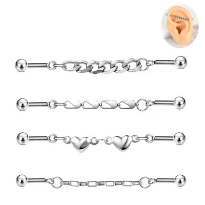 Aretes perforadores industriales de perlas de acero inoxidable de 2/4 piezas con cadenas Foto 1 de 4