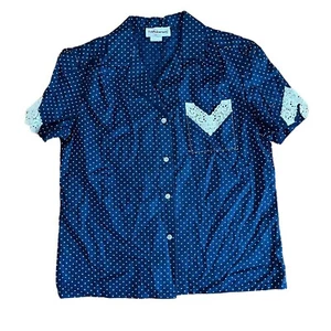 Camisa De Colección Lunares Grande Azul Marino Blanco Botón Delantero Manga Corta Rockabilly - Imagen 1 de 8