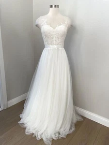 Watters Brides Womens 10 Elegant White Lace Tulle Wedding Dress Floral Appliqué - Picture 1 of 18